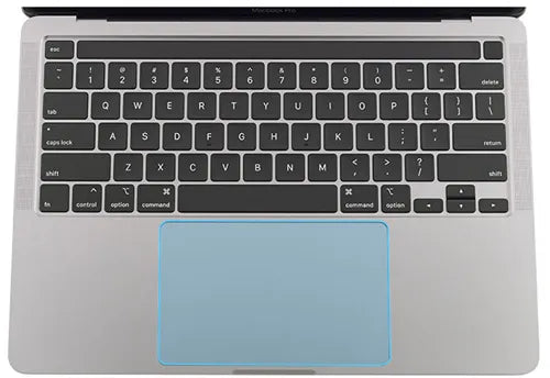 Top view of a MacBook Pro's keyboard showing blue-highlighted  Trackpad