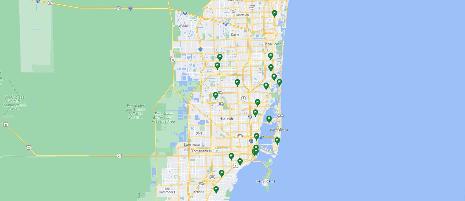 Miami and Broward County map with cities where Prime Tech Support offers IT and Computer Repair services