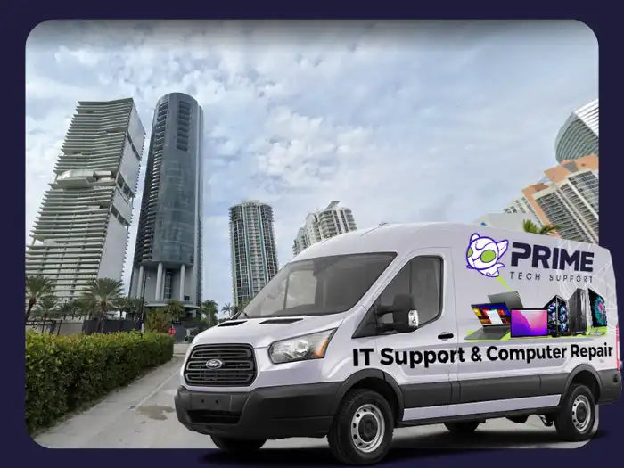 Computer Repair Services in Sunny Isles, FL - Prime Tech Support's skilled team providing comprehensive computer repair solutions, addressing hardware and software issues for customers in the beautiful Sunny Isles area.