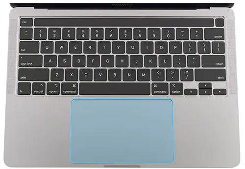 Top view of a MacBook Pro's keyboard showing blue-highlighted  Trackpad