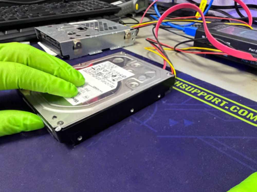 Hard drive data recovery process using PC-3000 equipment in a professional data recovery lab.