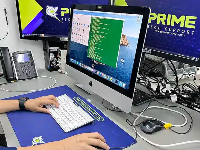 iMac software configuration performed by technician in Prime Tech Support lab located in Miami
