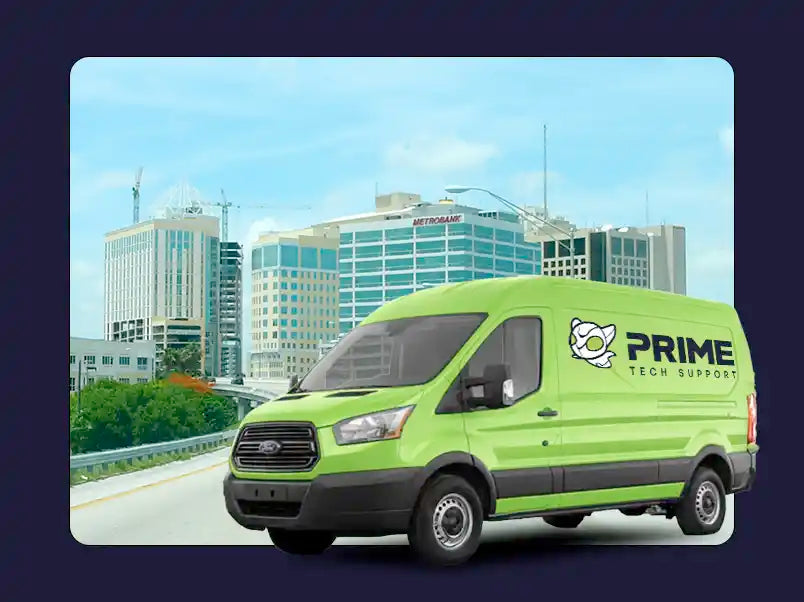 Prime Tech Support service van in Kendall, Florida providing on-site computer repair and IT support services