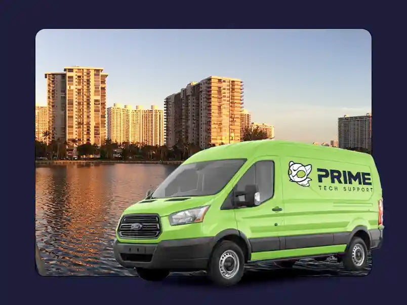 Prime Tech Support service van in Aventura, Florida providing on-site computer repair and IT support services