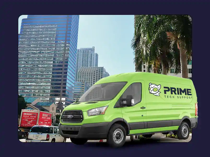 Prime Tech Support service van in Brickell, Florida providing on-site computer repair and IT support services