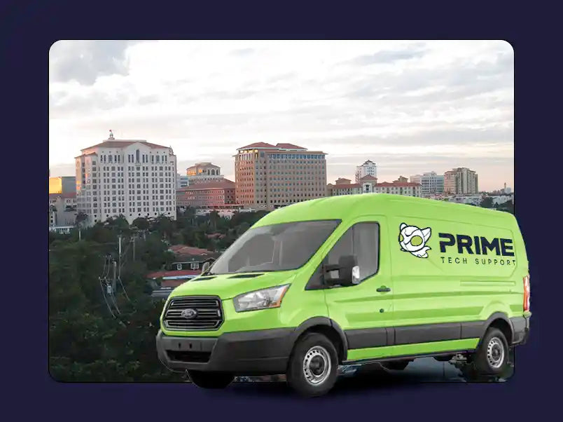 Prime Tech Support service van in Coral Gables, Florida providing on-site computer repair and IT support services
