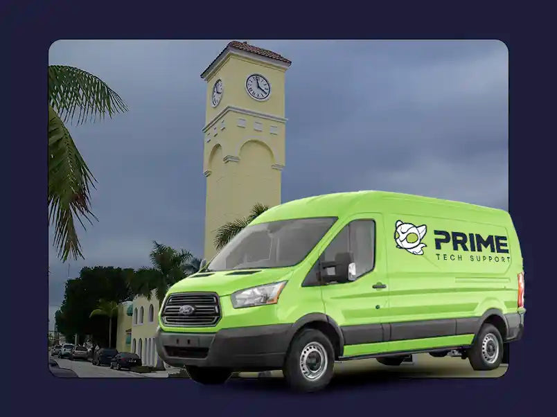 Prime Tech Support service van in Deerfield Beach, Florida providing on-site computer repair and IT support services