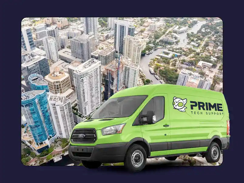 Prime Tech Support service van in Fort Lauderdale, Florida providing on-site computer repair and IT support services