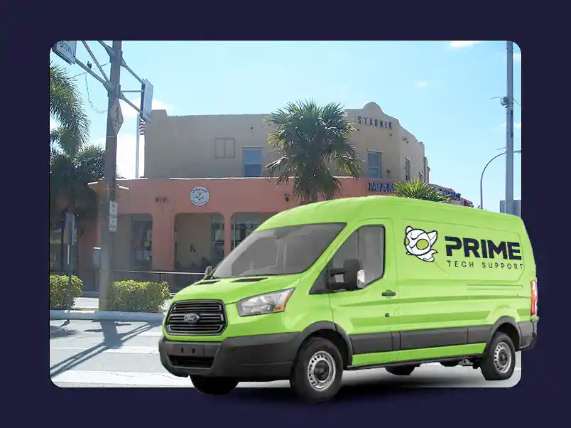 Prime Tech Support service van in Miami Springs, Florida providing on-site computer repair and IT support services