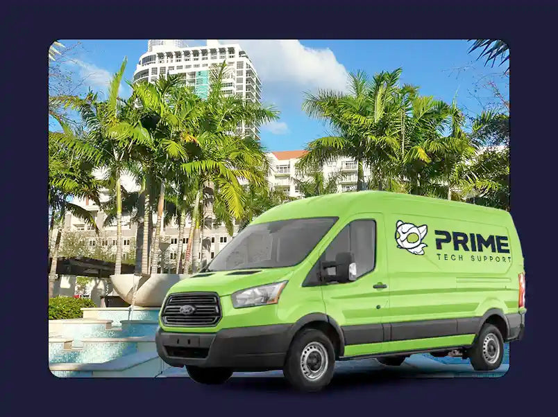 Prime Tech Support service van in Midtown Miami, Florida providing on-site computer repair and IT support services