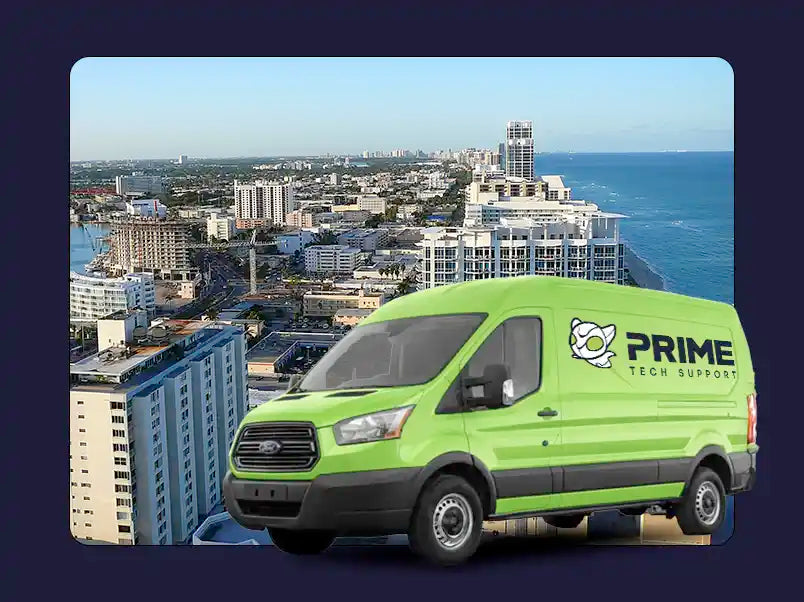 Prime Tech Support service van in North Beach Miami, Florida providing on-site computer repair and IT support services