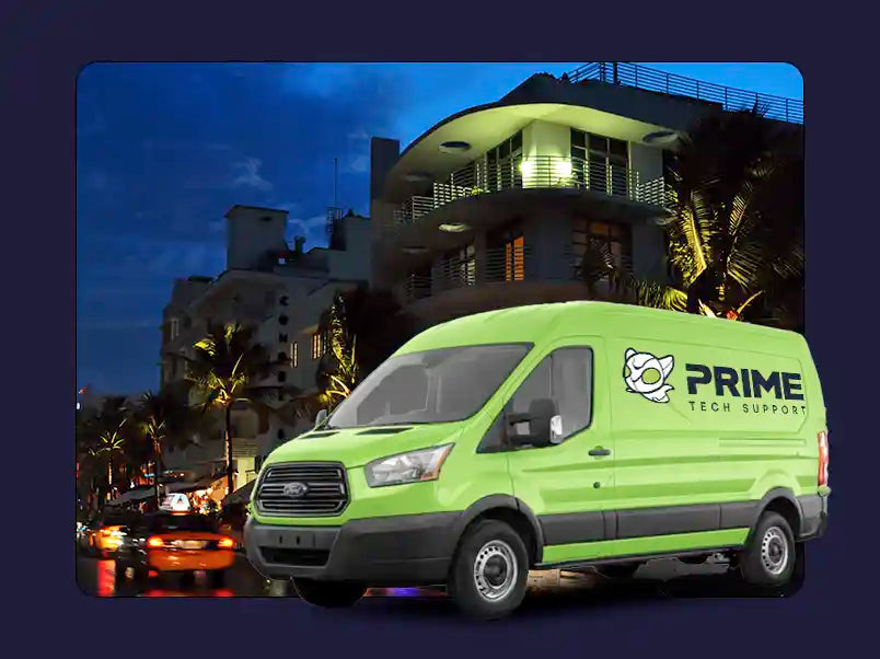 Prime Tech Support service van in South Beach, Florida providing on-site computer repair and IT support services