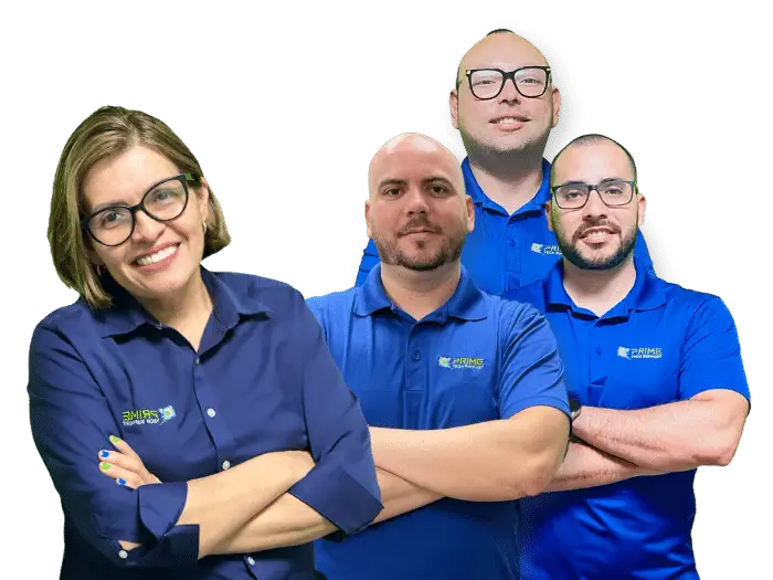 Prime Tech Support team Here we have Claudia, the CEO, and three expert technicians that provides IT Support in Miami, FL for medical Offices, Logistics, Distribution, Lawyers, Financial and Reteail 
